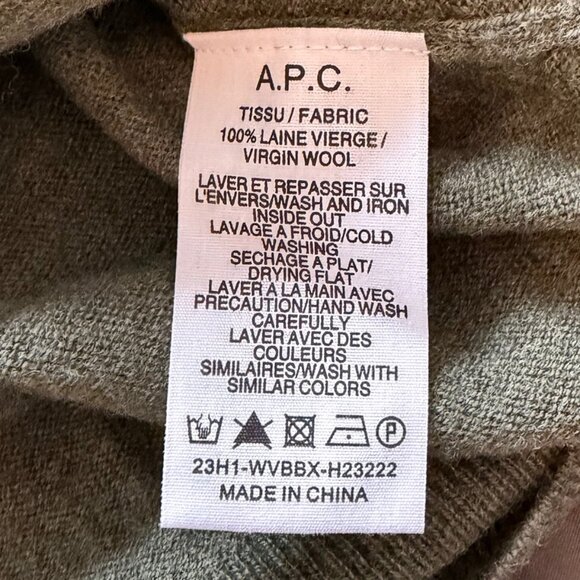 A.P.C. WOOL LOGO SWEATER IN KHAKI SIZE SMALL - Picture 7 of 7